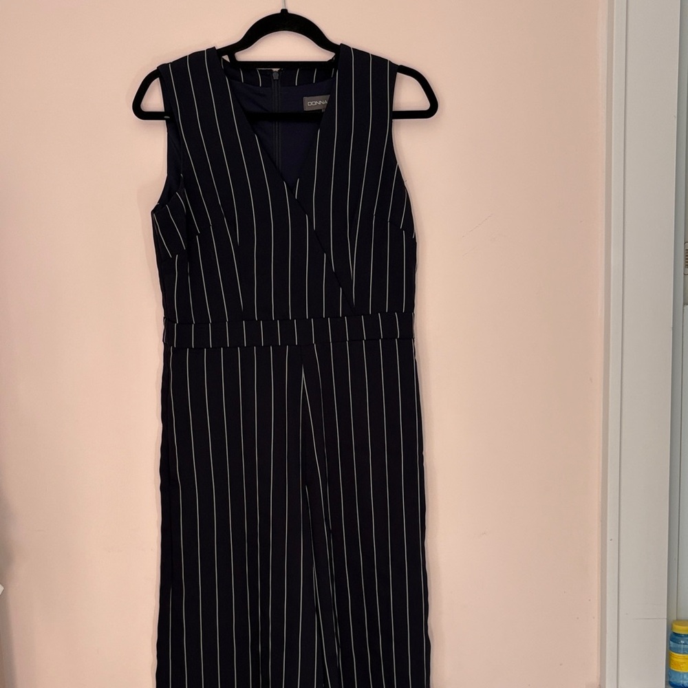 Navy Striped Cropped Jumpsuit